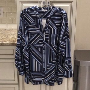 Calvin Klein women long sleeve blouse blue black and white size 2x